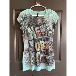 Exousia X Women’s short sleeves T-shirt rhinestone NEW YORK CITY size S like new